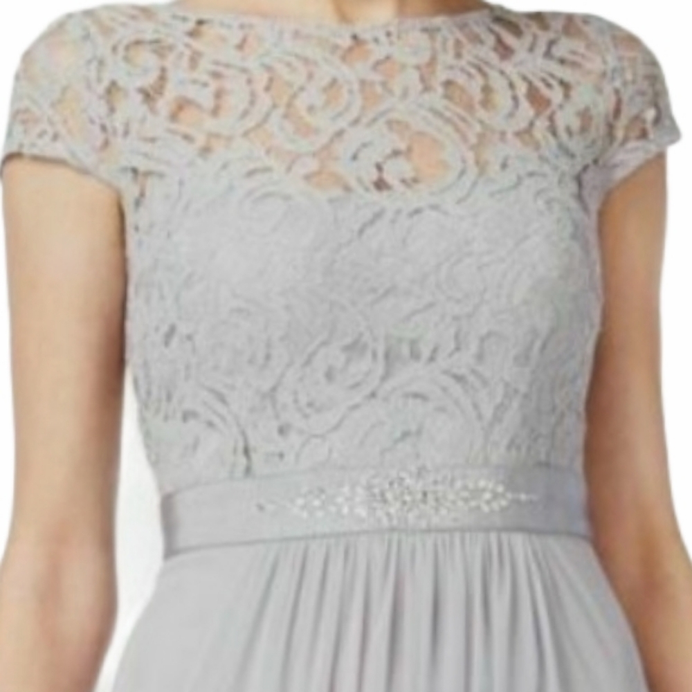Adrianna Papell‎ Lace Illusion Gown Silver 4 - Picture 2 of 10